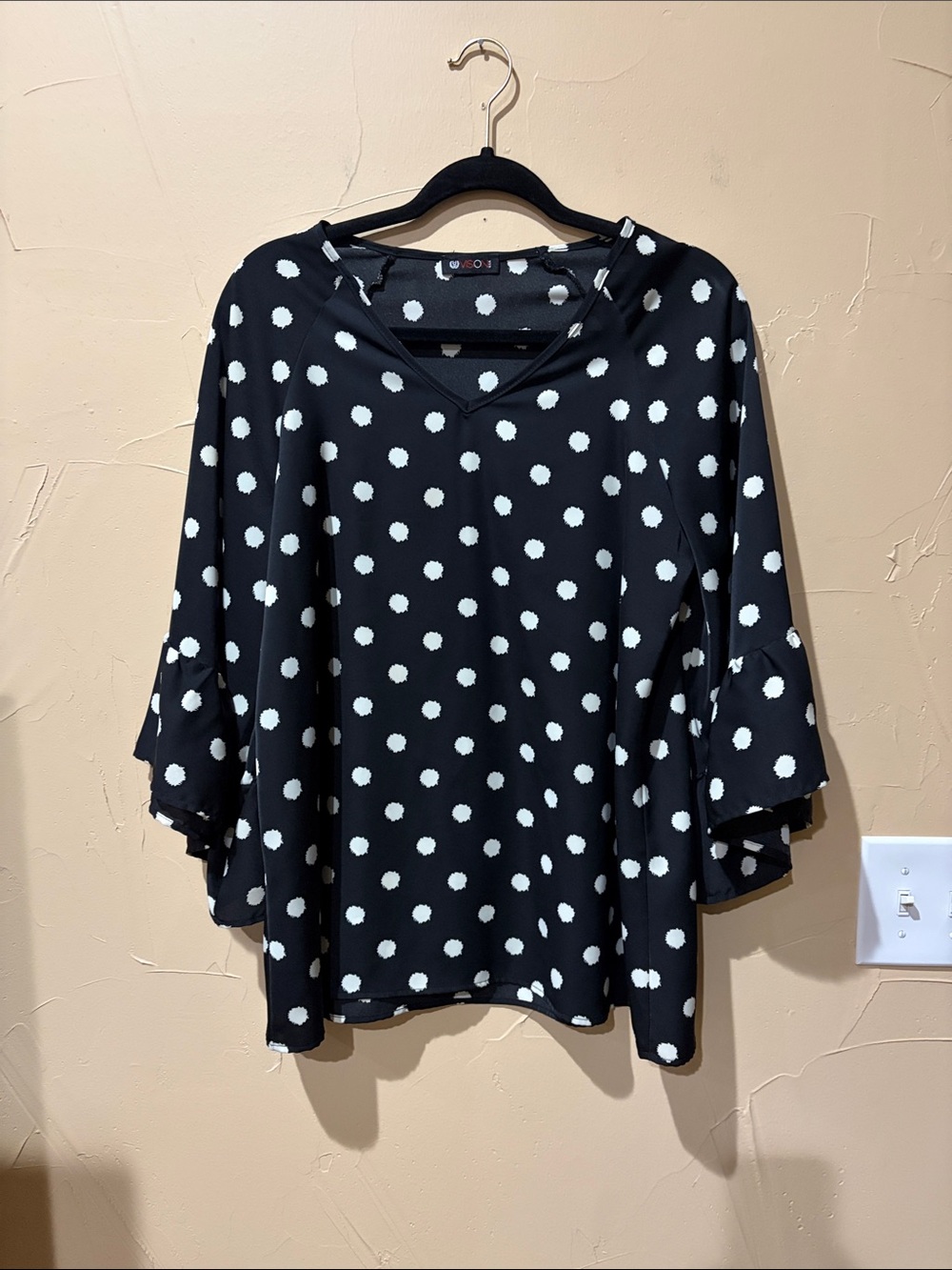 Vision Polka Dot V-Neck Bell Sleeve Top